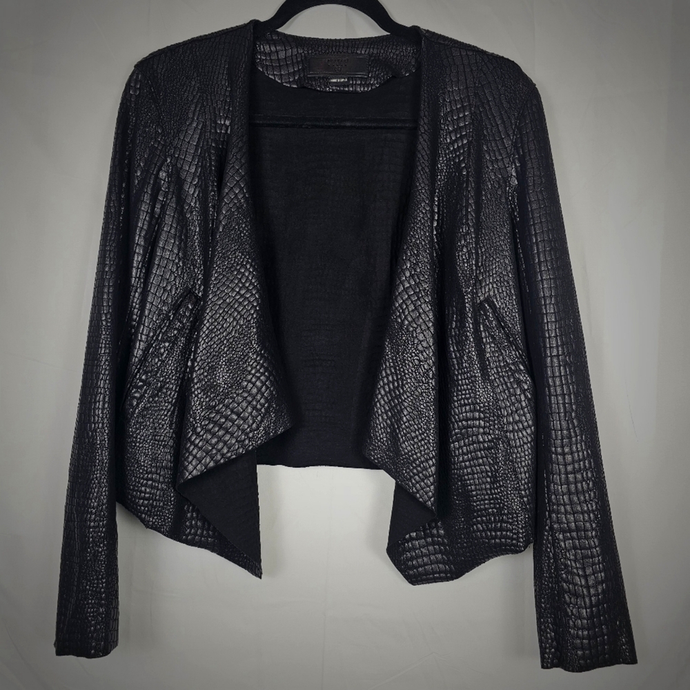 Blank NYC Black Crocodile Faux Leather Suede Drape Front Jacket